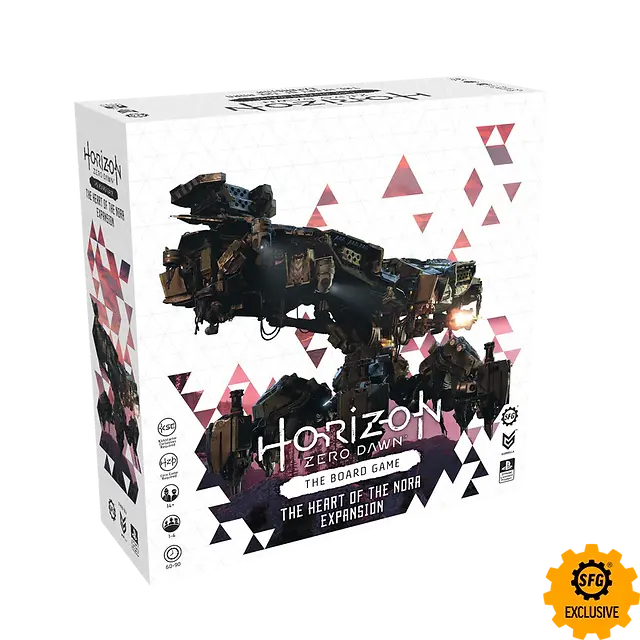 The Horizon Zero Dawn the Board Game Heart of the Nora Expansion box stood upright