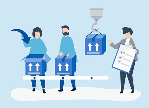 Illustration showing ERP solutions optimizing production planning, inventory control, and supply chain visibility for manufacturing and distribution industries.