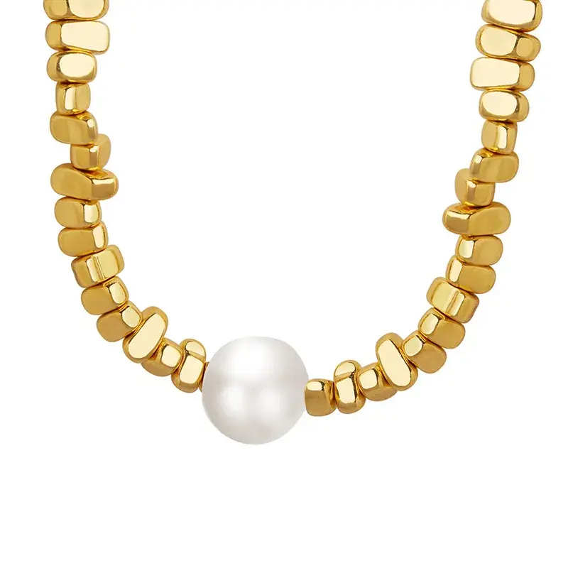 Elegant  Titanium Steel Necklace with Artificial Pearl