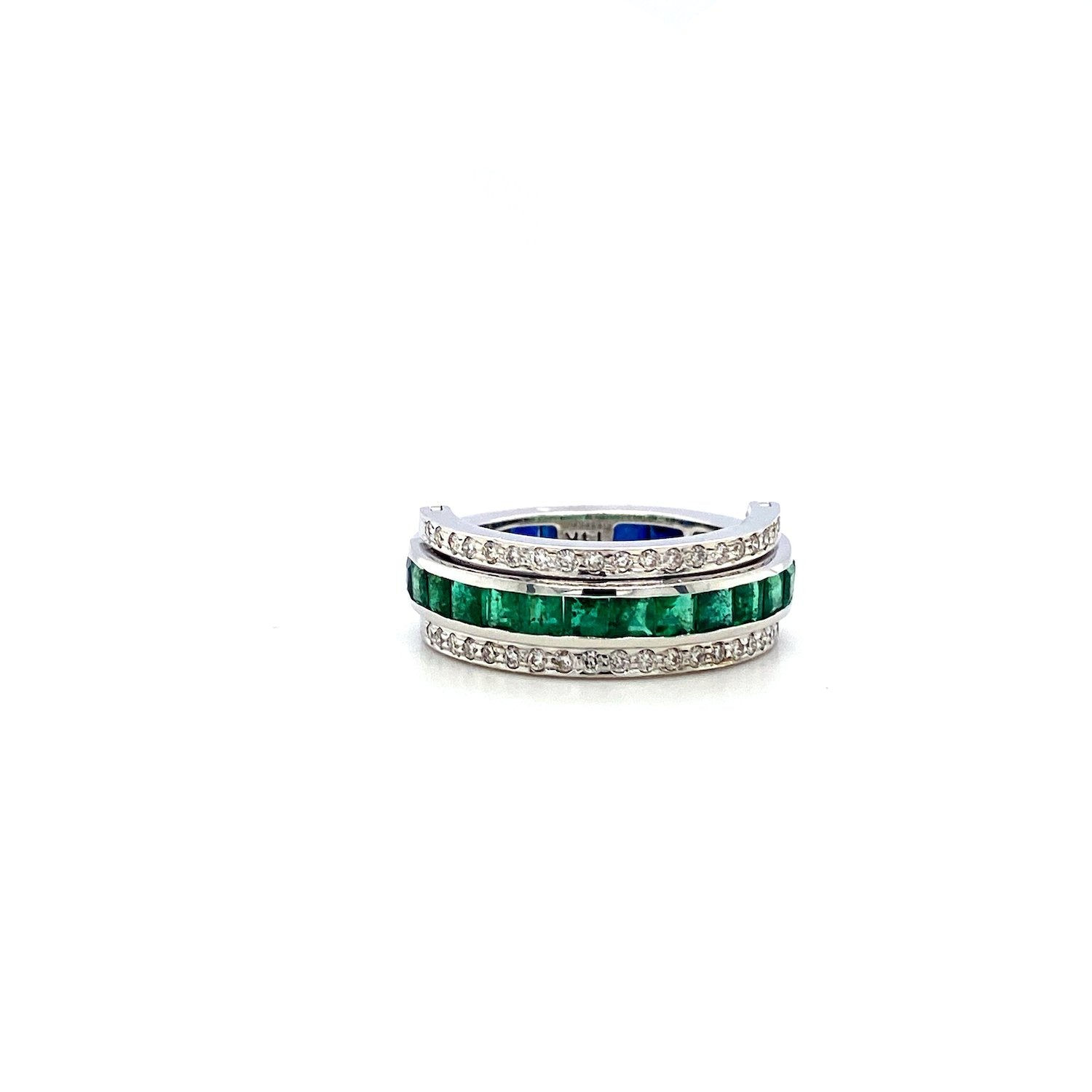 Multi Colour Stones and Diamond Reversible Ring in 14K White Gold-230