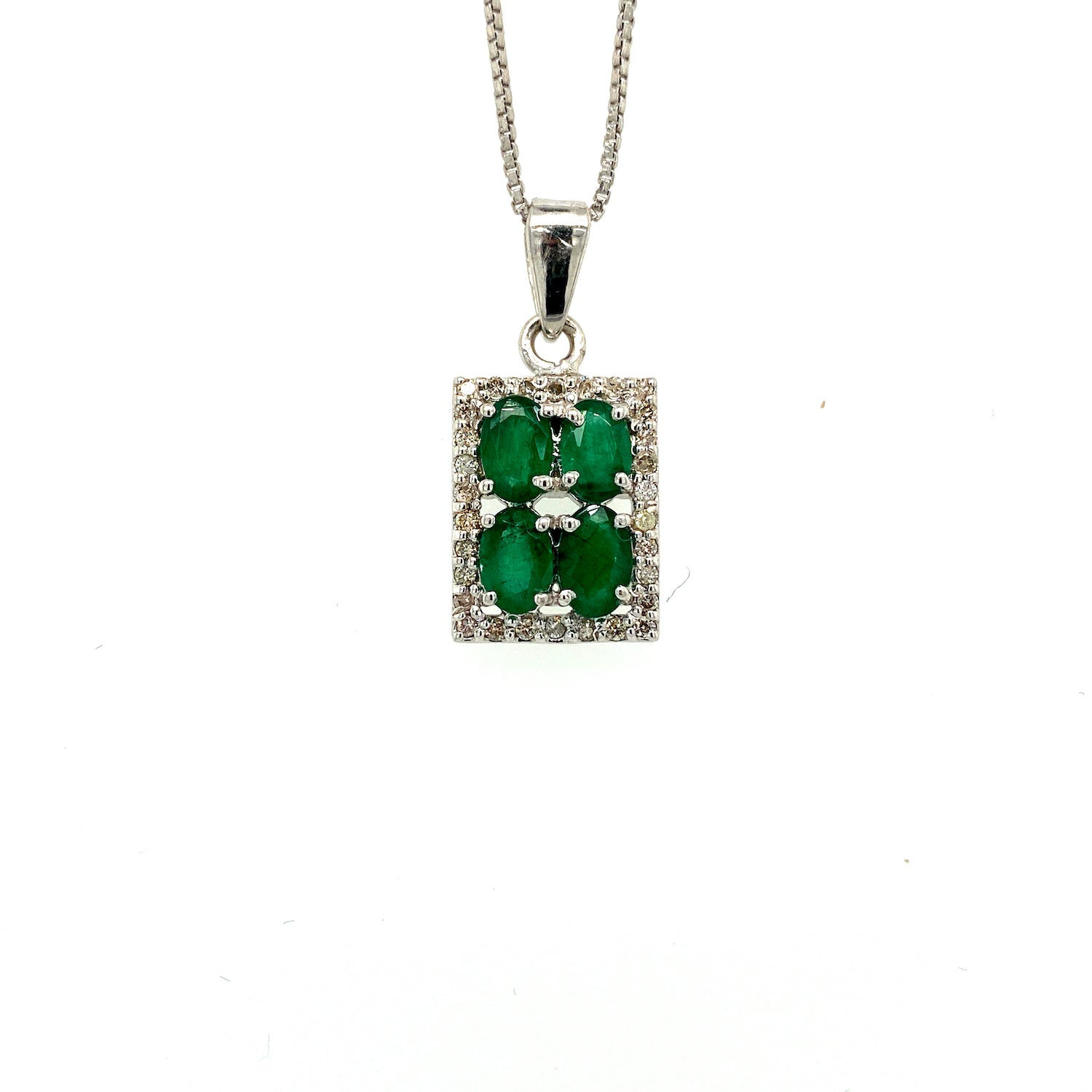 Emerald Pendant in 925 Sterling Silver - Luxury Emerald Diamond Pendant-1494