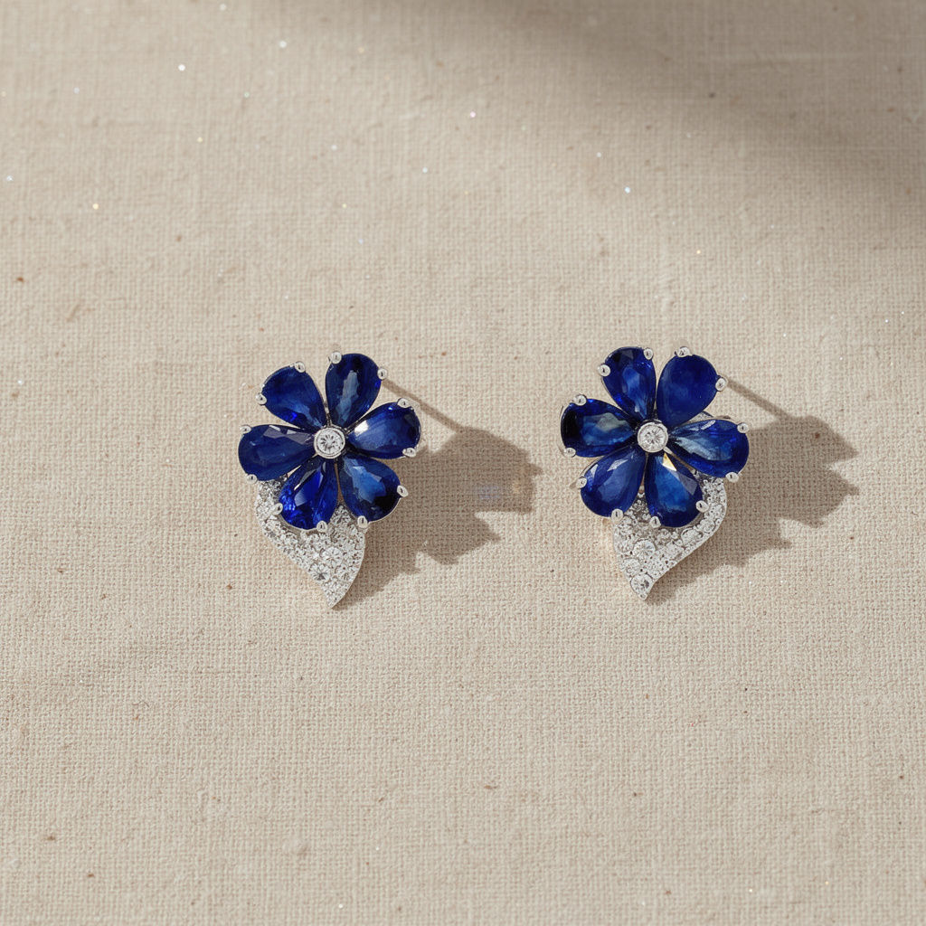 Sapphire and Diamond Earrings in 14K White Gold-97