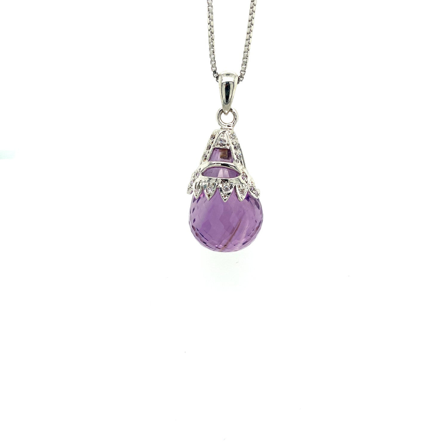 Amethyst Pendant in 925 Sterling Silver - Stylish purple stone pendant-16