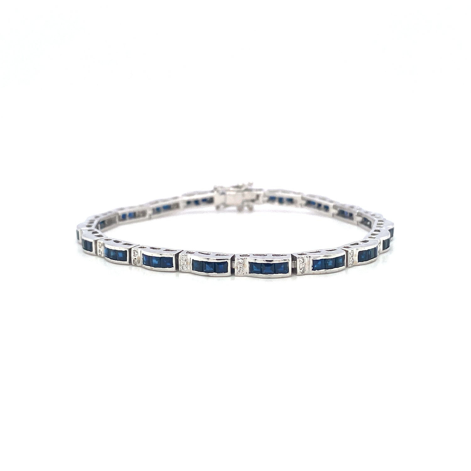 Sapphire and Diamond Bracelet in 14K White Gold-188