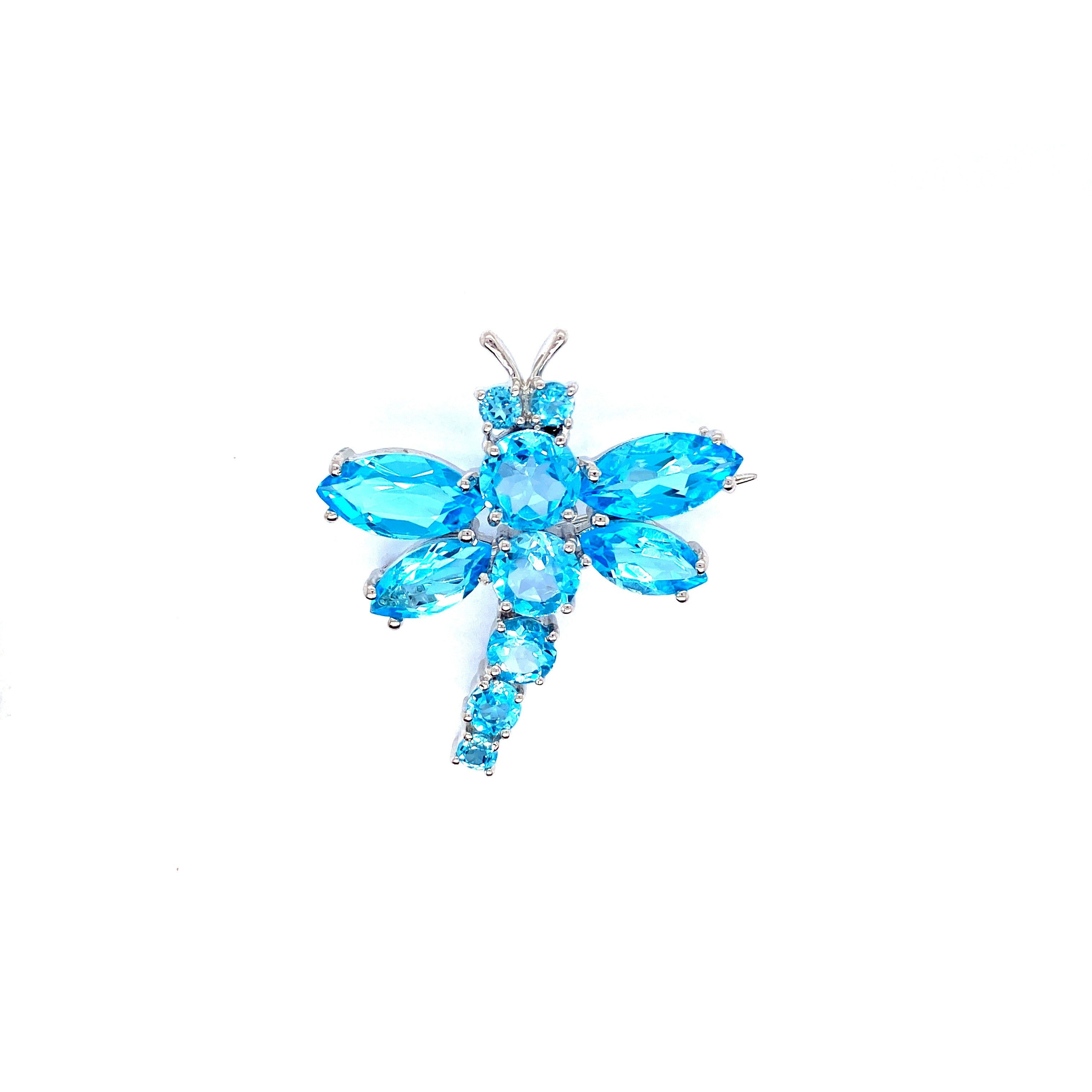 Blue Topaz Brooch in 925 Sterling Silver-1372