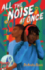 Two Black teens, brothers, in blue shirts against a colorful background. Once has headphones, another holds a football helmet.