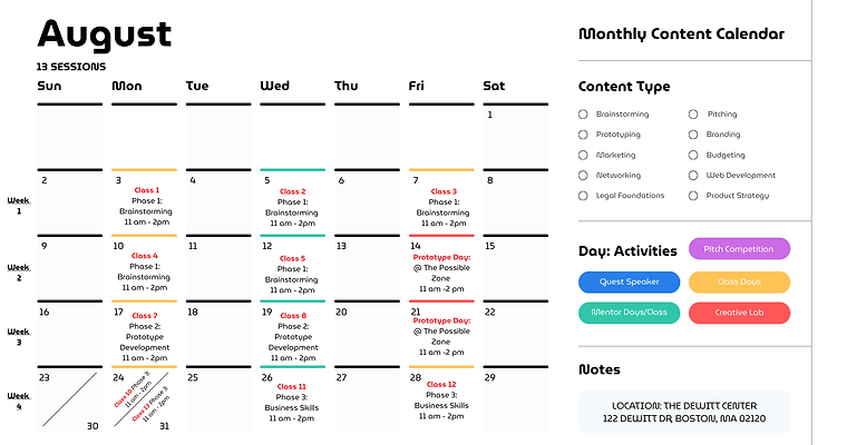 Noir Culture Inc. Pilot Program Calendar for August
