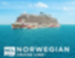 Cruise ship on blue sea under clear sky. Text: "Norwegian Cruise Line", Bahamas vacations from $349, with multiple free offers.