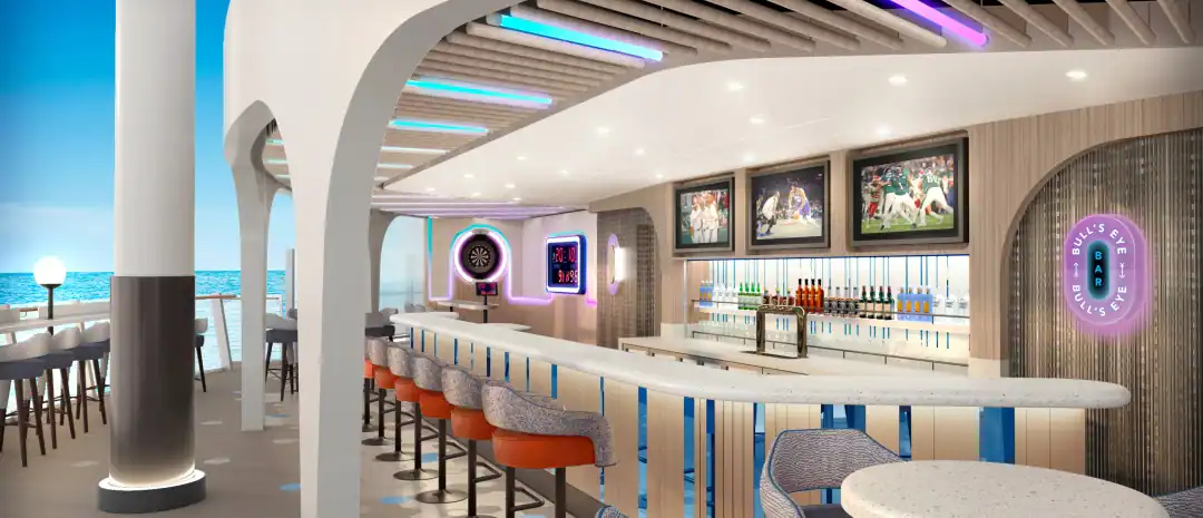 An empty bar on the back of a cruise ship.