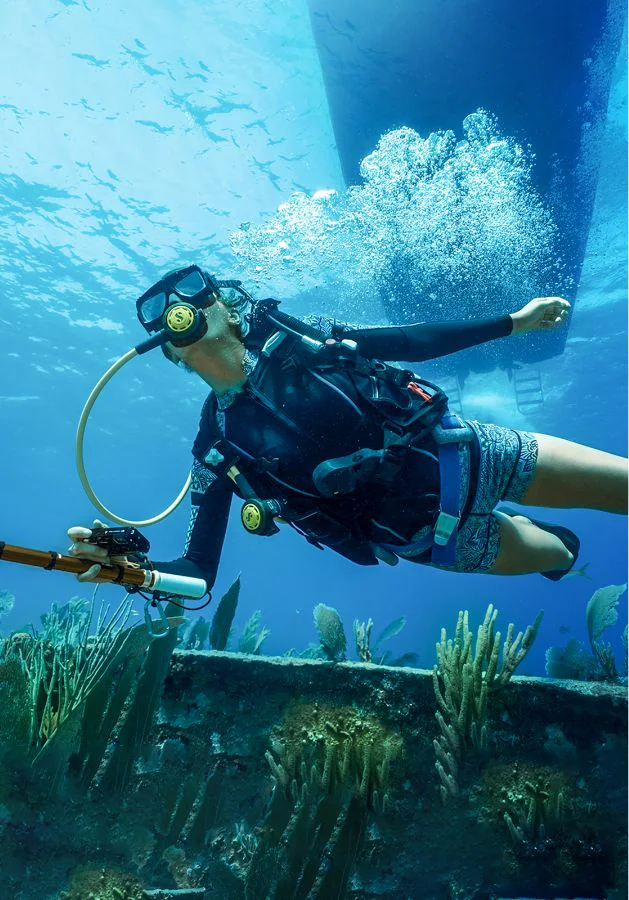 A scuba diver under water.