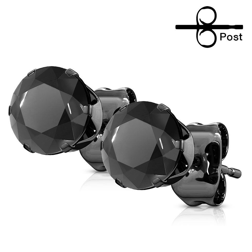 JET BLACK SIMULATED DIAMOND BLACK IP STUD EARRINGS