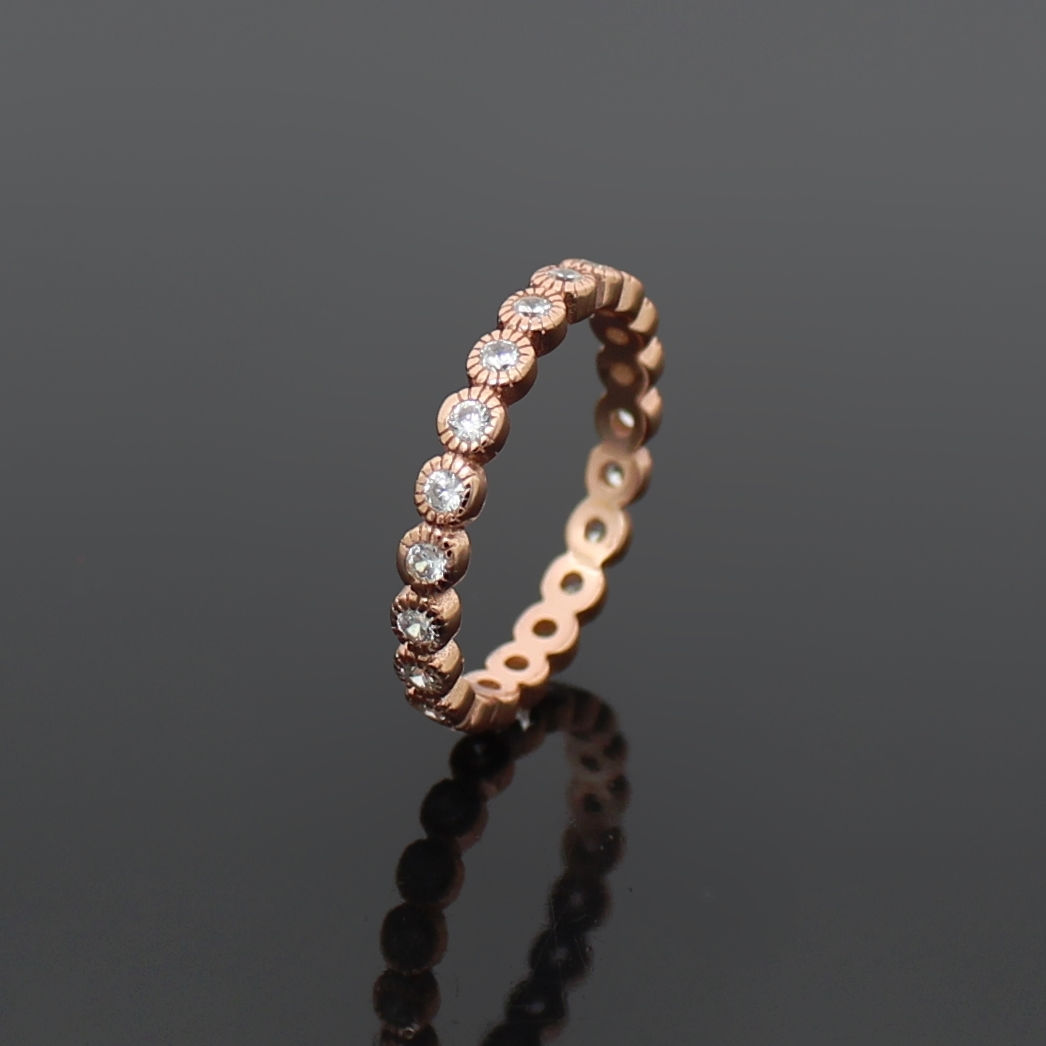 Simulated Diamond Rose Gold Sterling Silver Dot Eternity Band Ring