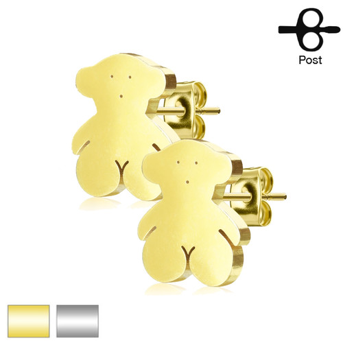 YELLOW GOLD TEDDY BEAR STUD EARRINGS