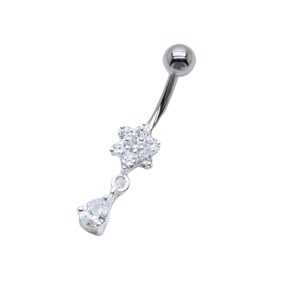 925 Sterling Silver Little Flower Dangle Navel Piercing Ring