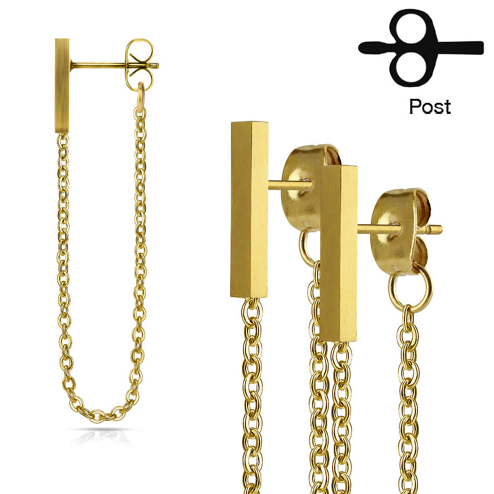 Yellow Gold Bar & Chain Stud Earrings