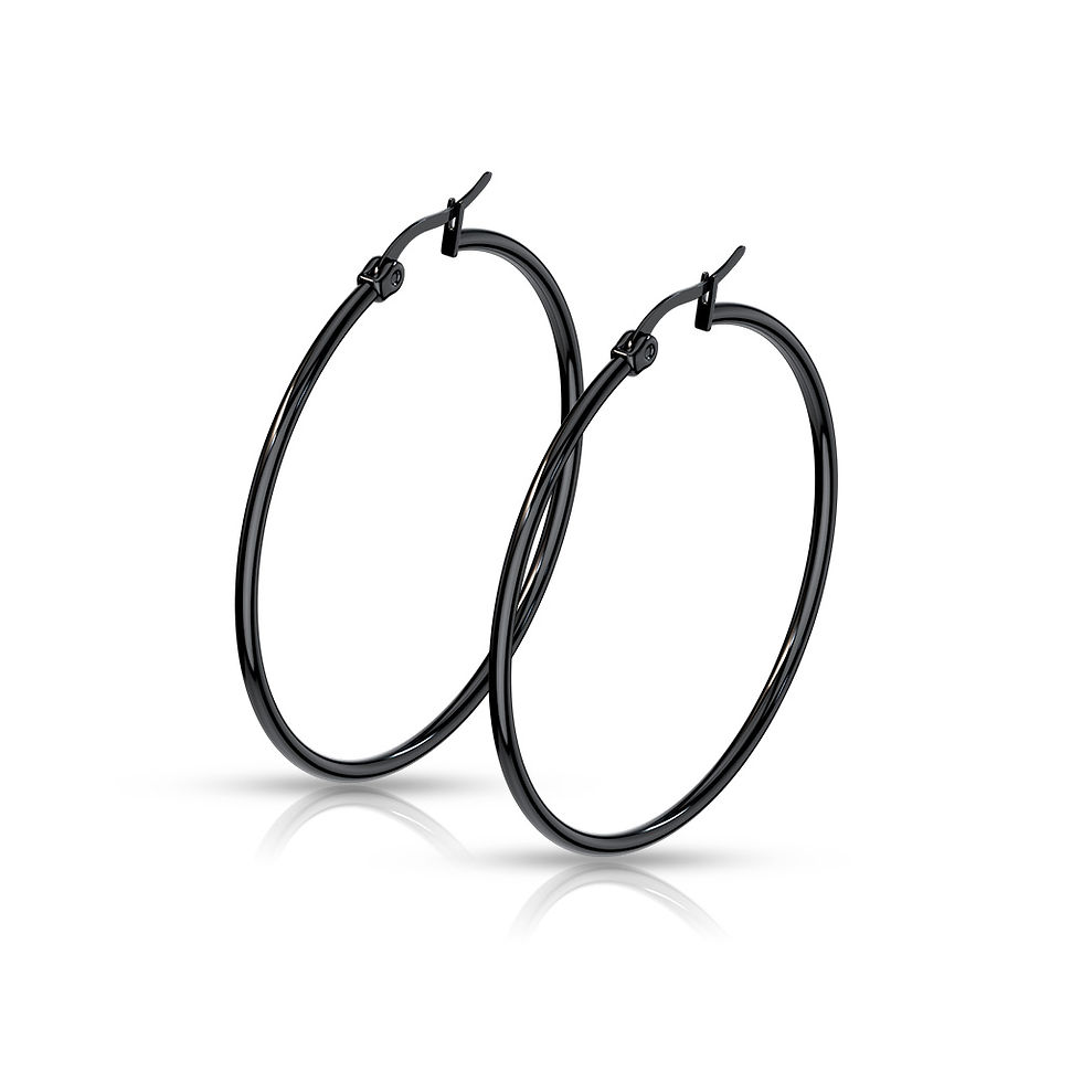 Miniature : 45MM BLACK THIN HOOP EARRINGS
