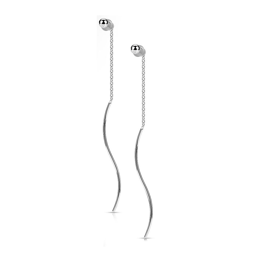 Silver Wavy Thread Ball Dangle Threader Earrings