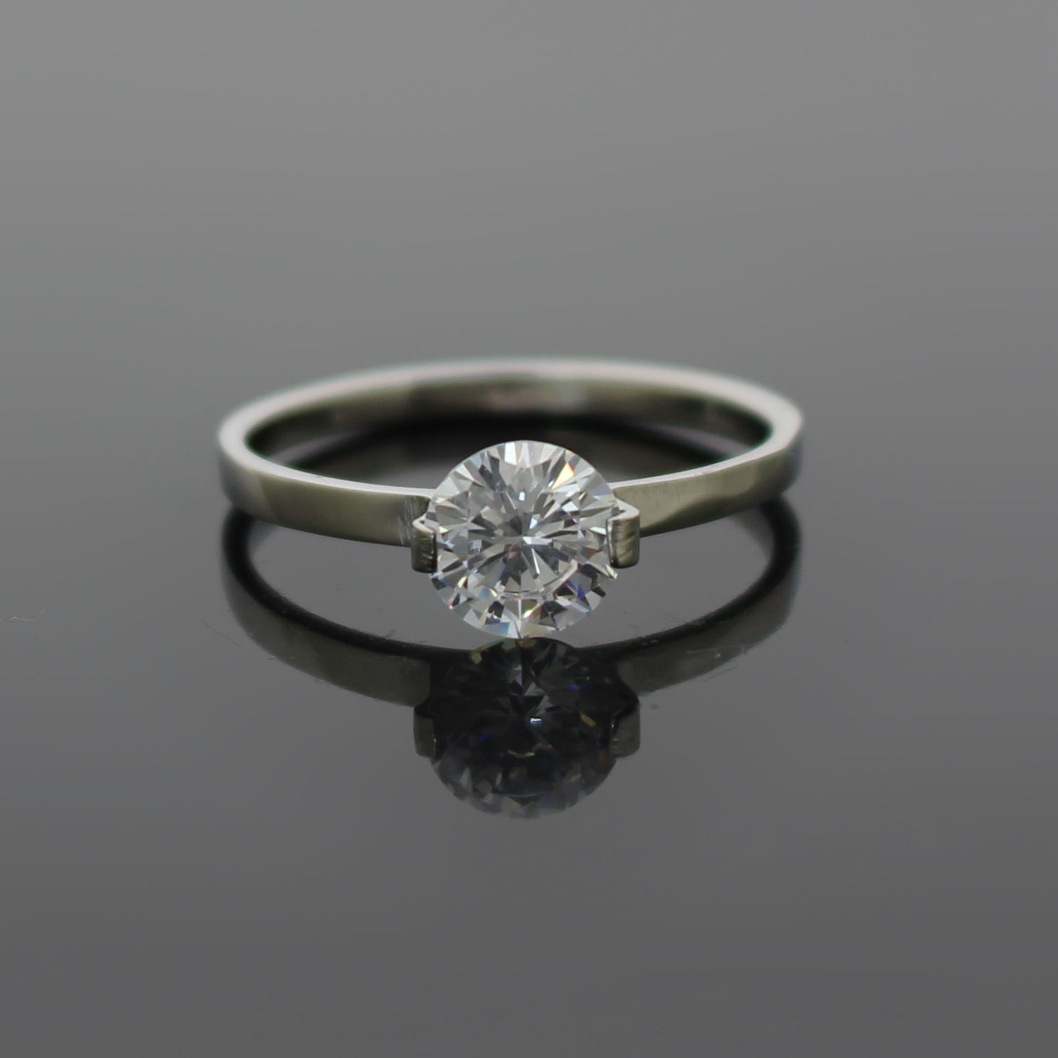 Silver Stainless Steel Simulated Diamond Engagement Ring