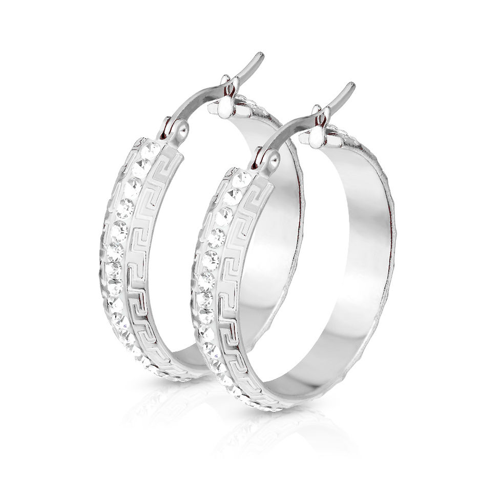 Silver Roman Edge Hoop Earrings