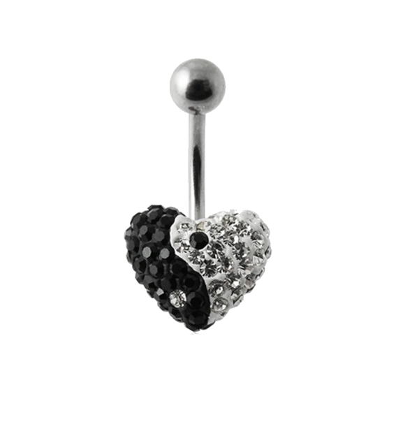 Yin Yang Crystal Love Heart Belly Navel Ring