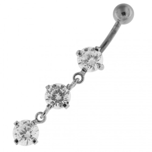 STERLING SILVER TRIPLE DIAMOND DANGLE BELLY BUTTON NAVEL RING