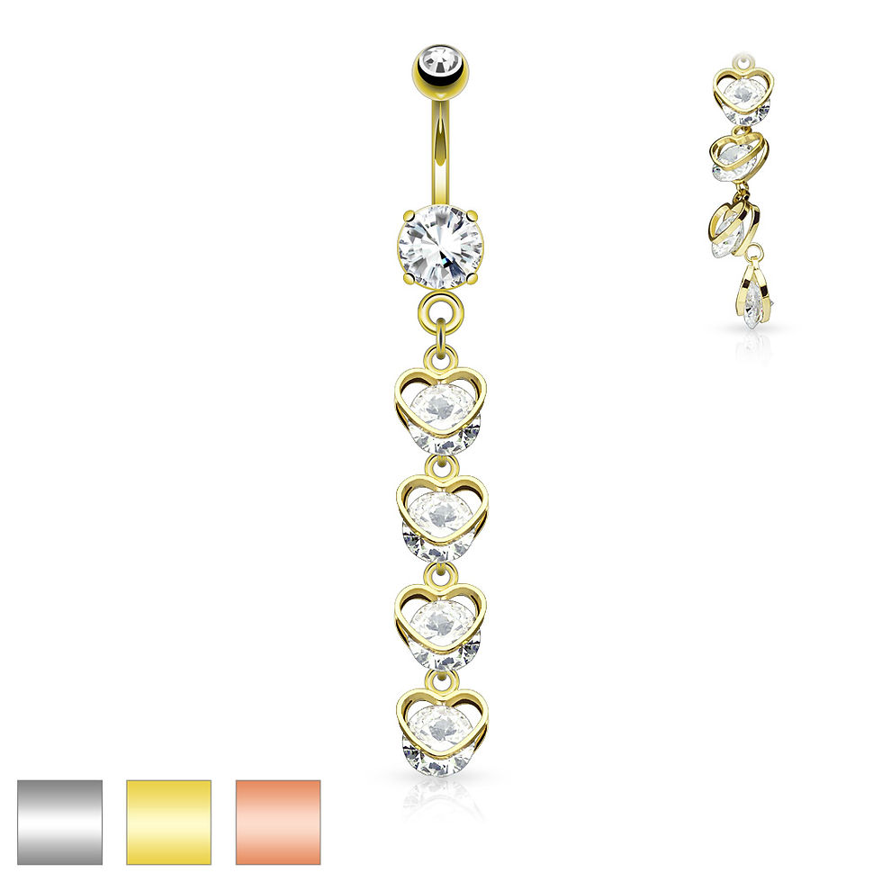 Four Heart Dangle Belly Button Ring