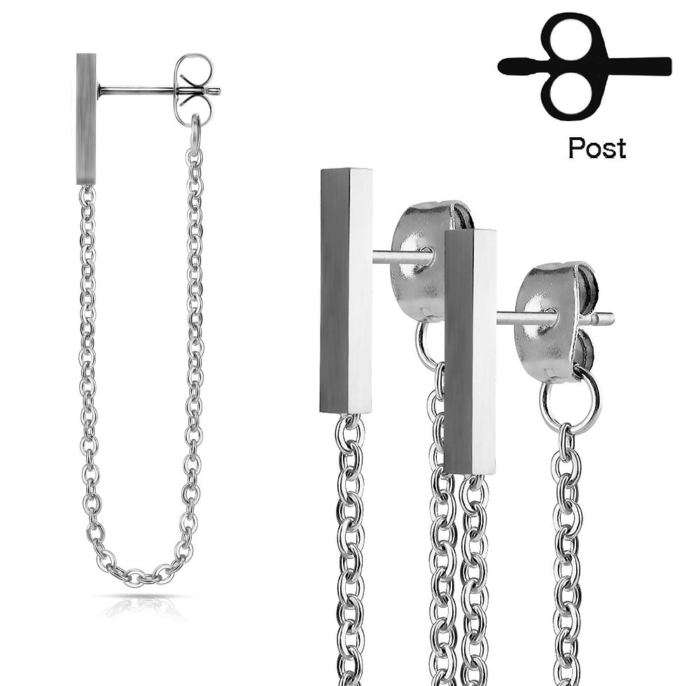 サムネイル： Silver Bar & Chain Stud Earrings