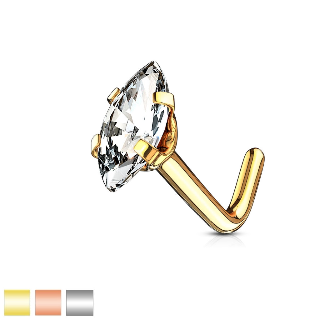 MARQUISE DIAMOND NOSE PIERCING L SHAPED STUD