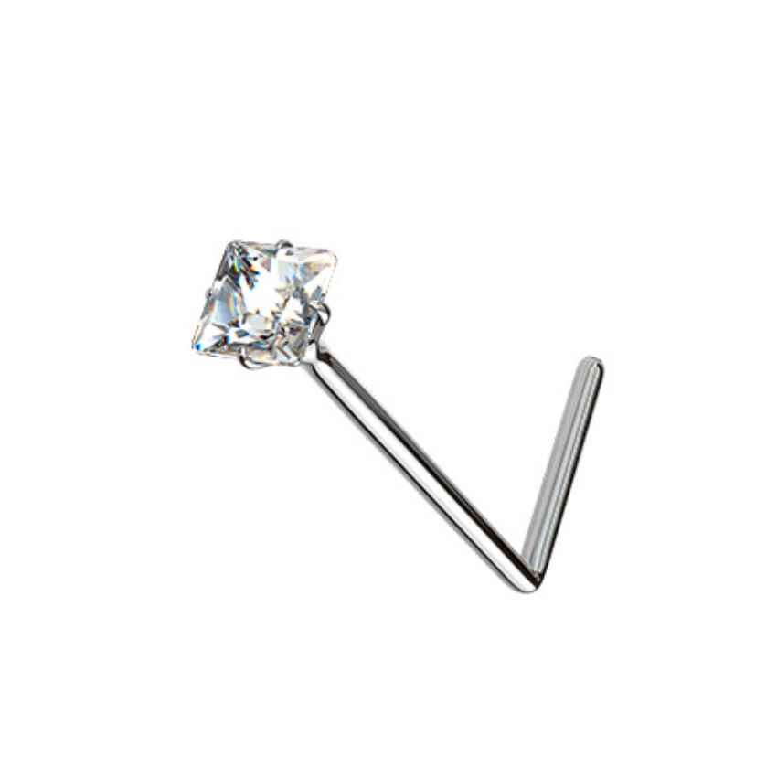 REAL SOLID 925 STERLING SILVER SQUARE DIAMOND L SHAPED NOSE STUD