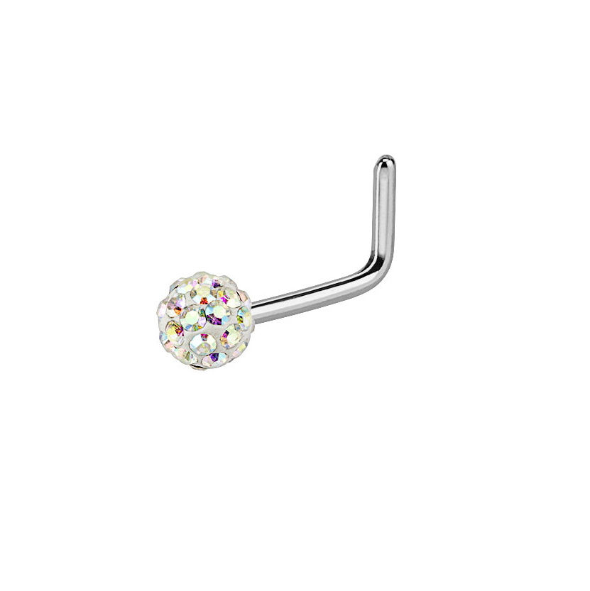 Thumbnail: Rainbow Aurora Crystal Ball L Shaped Nose Stud