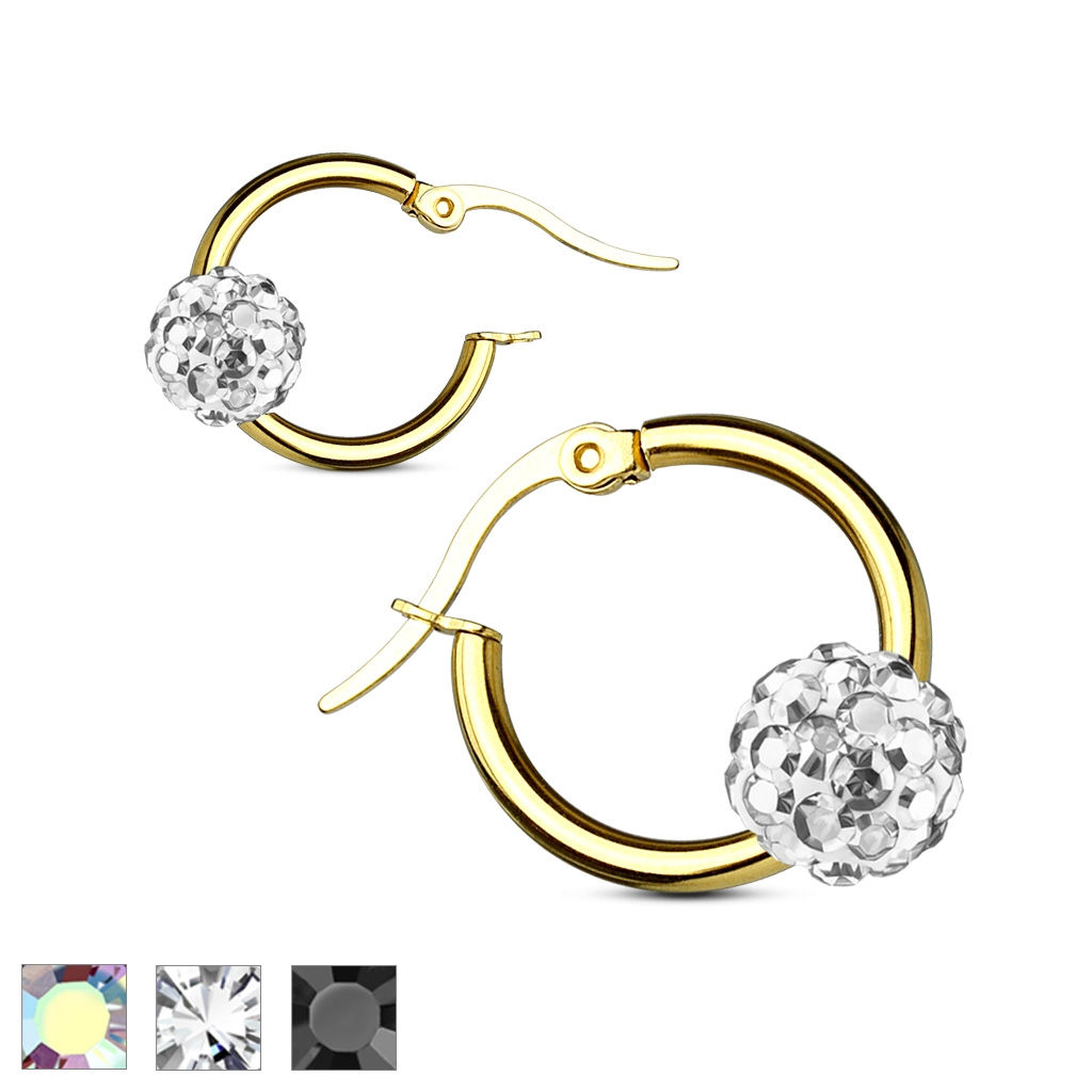 Gold Crystal Ball Hoop Earrings