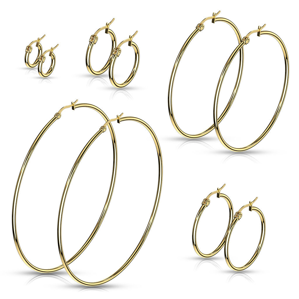 14k Yellow Gold IP Thin Hoop Earrings