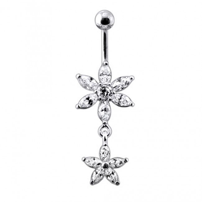 Sterling Silver Double Flower Belly Ring