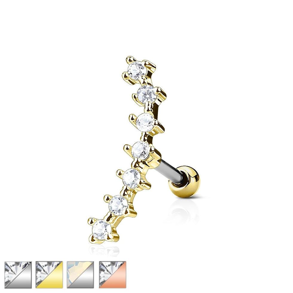 SILVER SIMULATED DIAMOND CURVED LINE CARTILAGE TRAGUS HELIX STUD