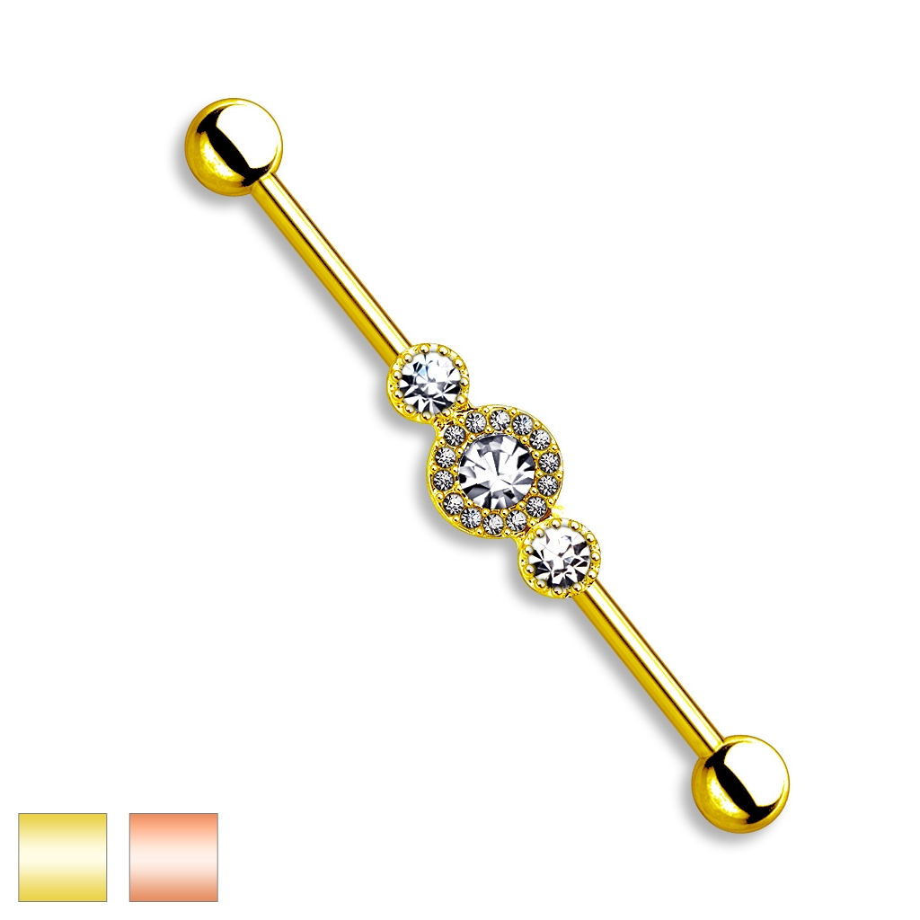 14K GOLD TRIPLE CUBIC ZIRCONIA INDUSTRIAL BAR