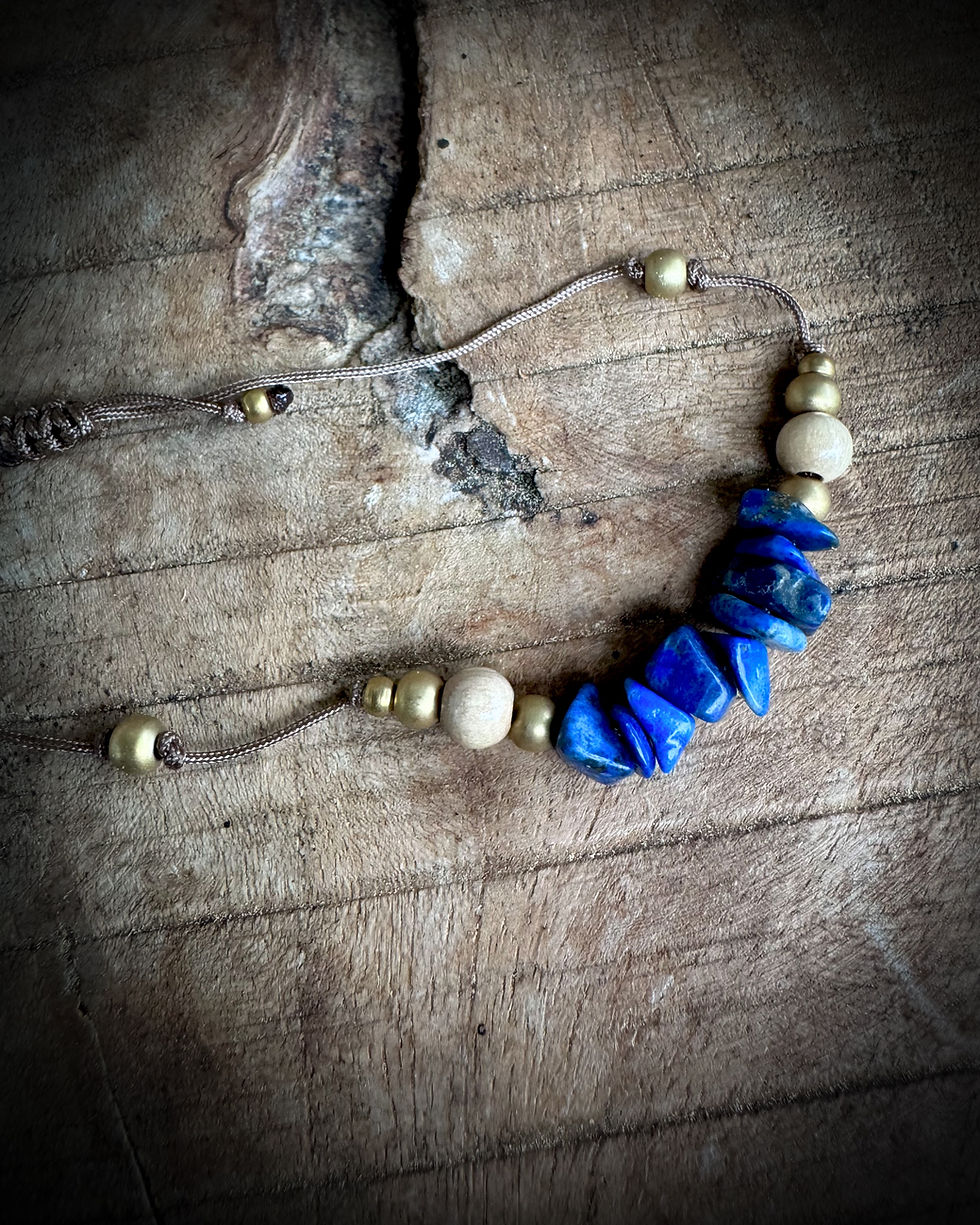 Miniaturbild: Armband mit Lapislazuli / Messing / Holz