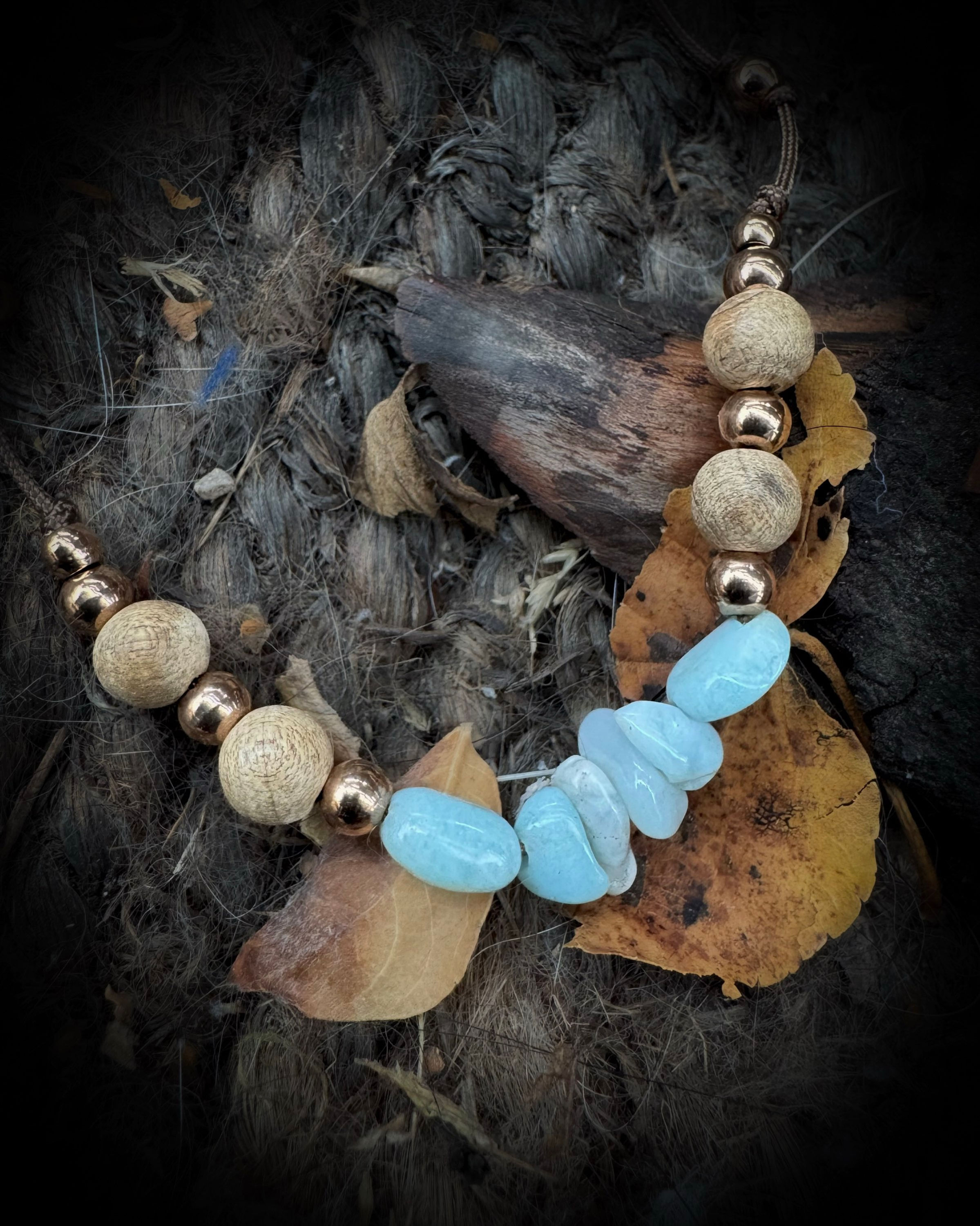 Armband mit Larimar / Roségold / Holz