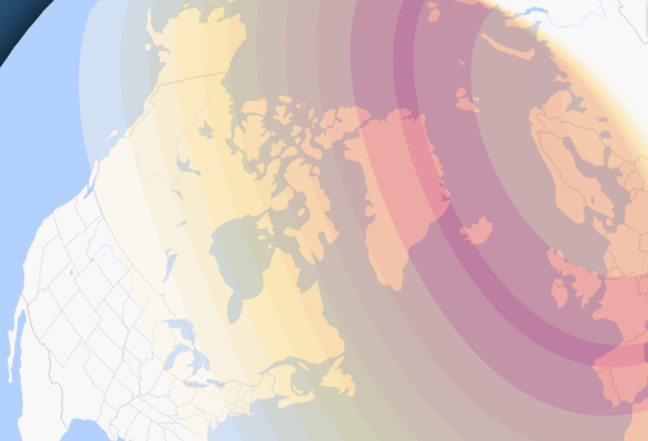 Map depicting percentage of solar eclipse visible.