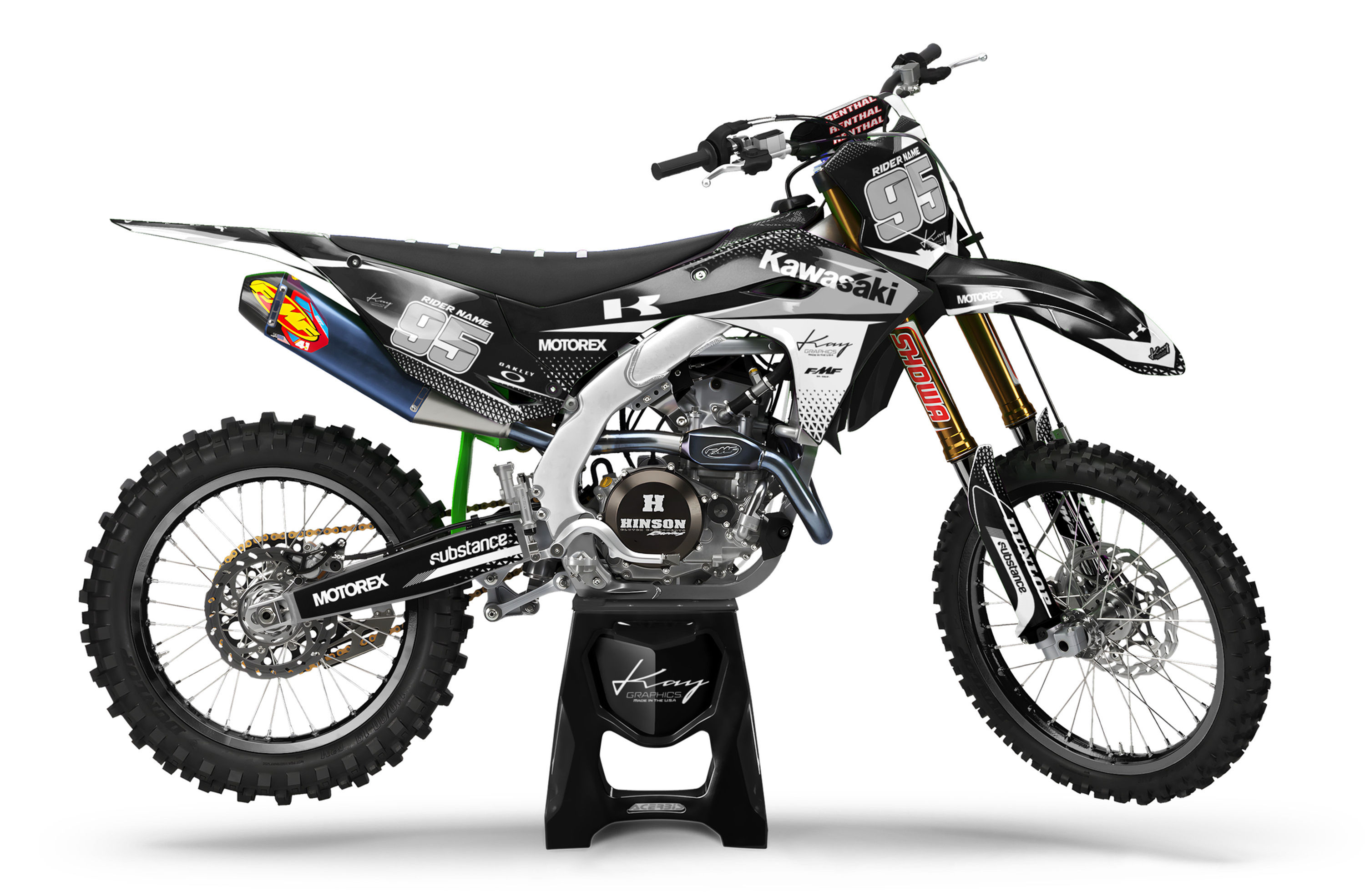 Kawasaki Motocross Graphics Kit Dirt Bike Kawasaki KX KXF KLX - Liz Black