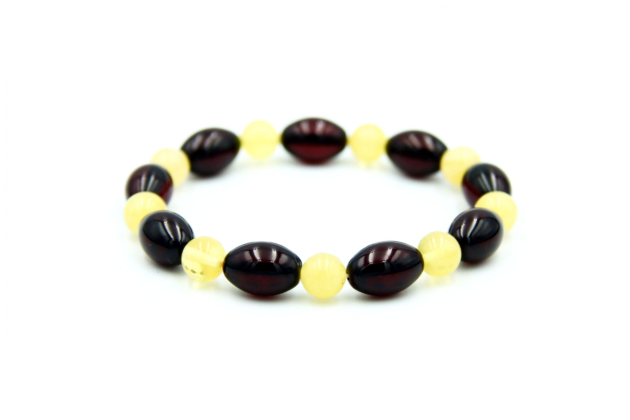 Beyzi - Küre Kesim Doğal Taş Damla Kehribar Bileklik - Çift Renk