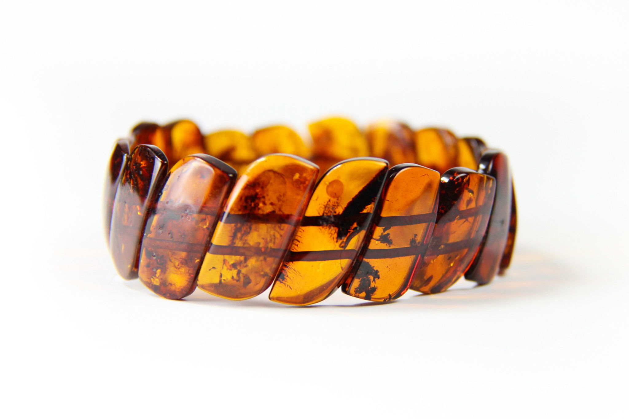 Özel Dizayn Doğal Taş Damla Kehribar Bileklik - Fosilli Karamel