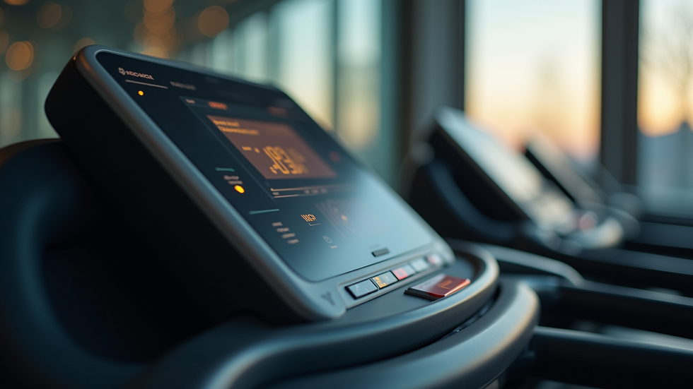 Close-up view of treadmill control panel with digital display
