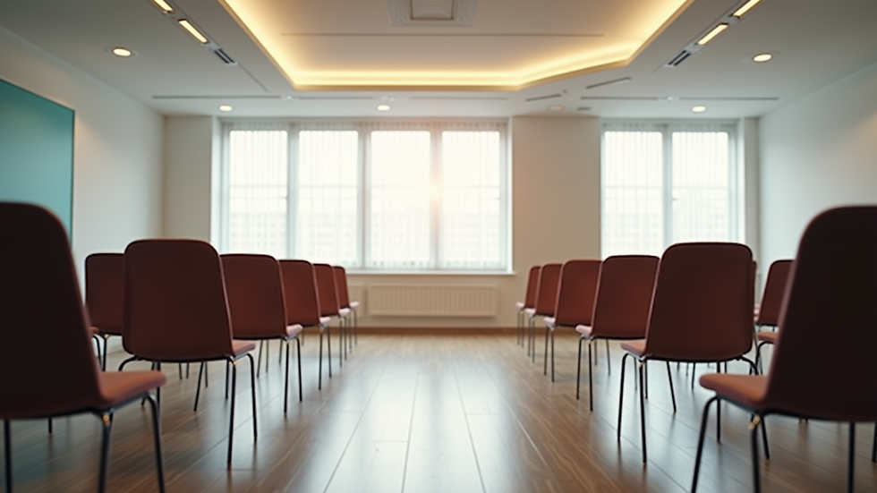 Eye-level view of a calm and inviting training room with chairs arranged in a circle