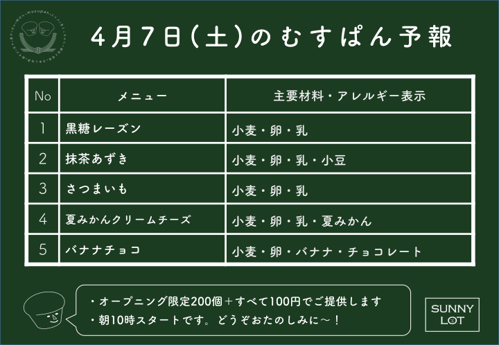 4月7日(土)のむすぱん予報