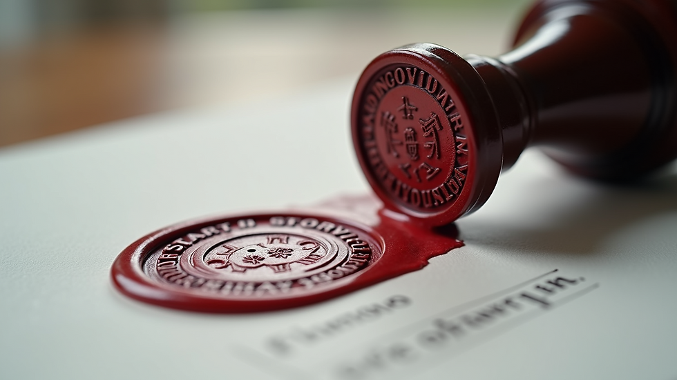Close-up view of a notary seal and stamp