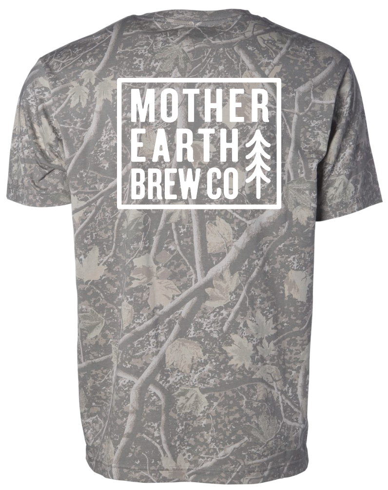 Thumbnail: A camo tee shirt with a mother earth brew co logo on it