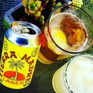 A can of craft lager and a margarita.