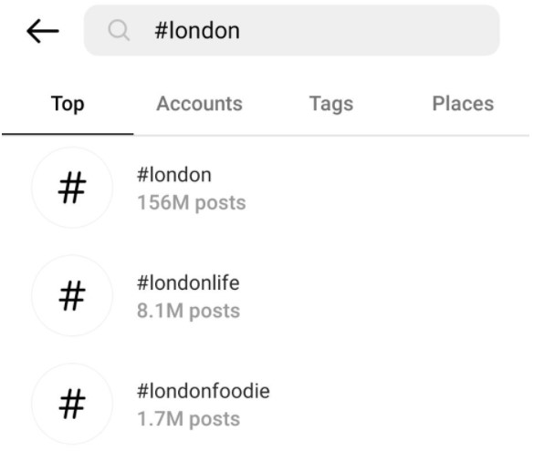 EXample use hashtag search on social media