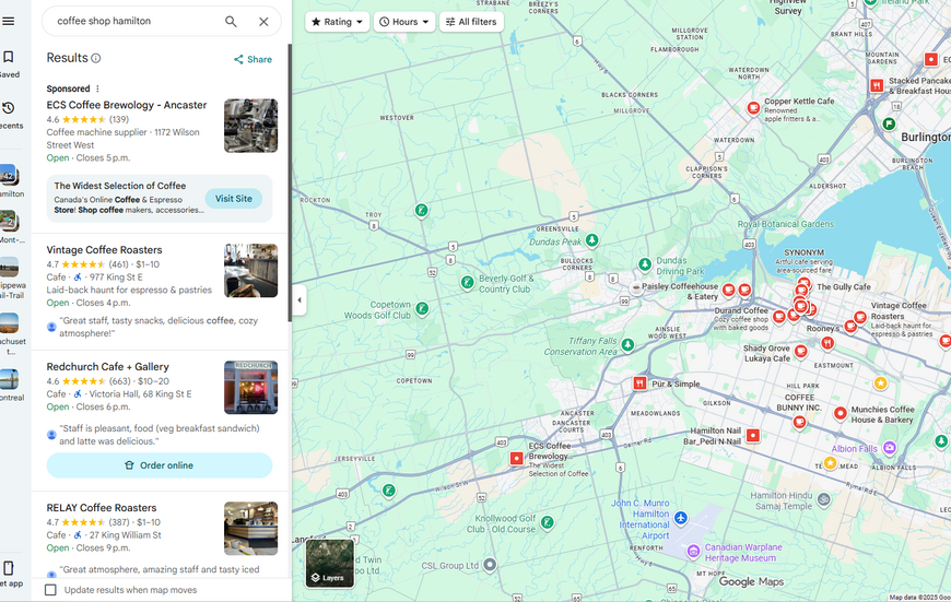 "best coffee shop company hamilton" map search