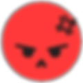 Red emoji face with furrowed brows and a frown, conveying anger. Black lines above the eye suggest annoyance. No text visible.